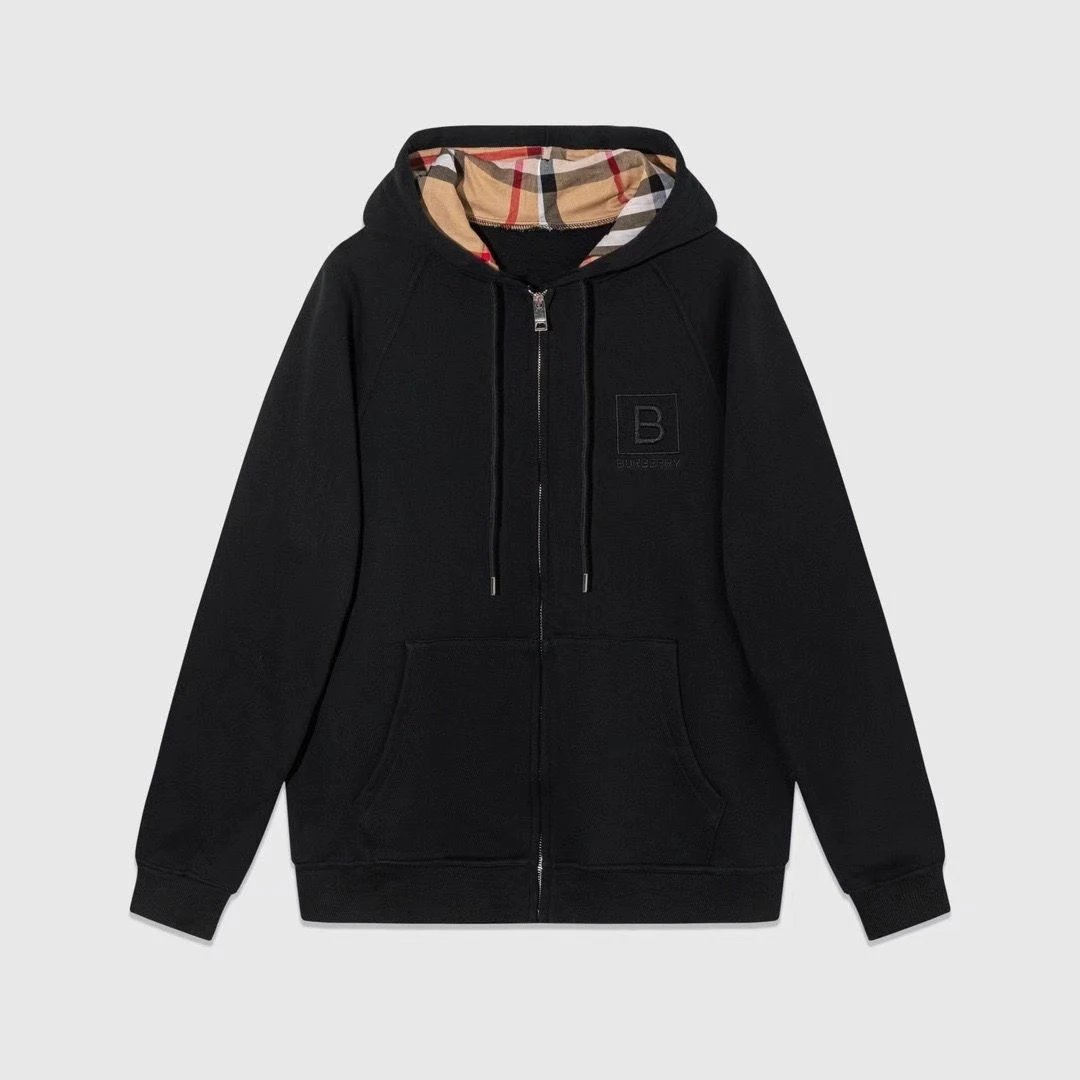 Burberry Check Lined Zip-Up Hoodie Black — product photo 1