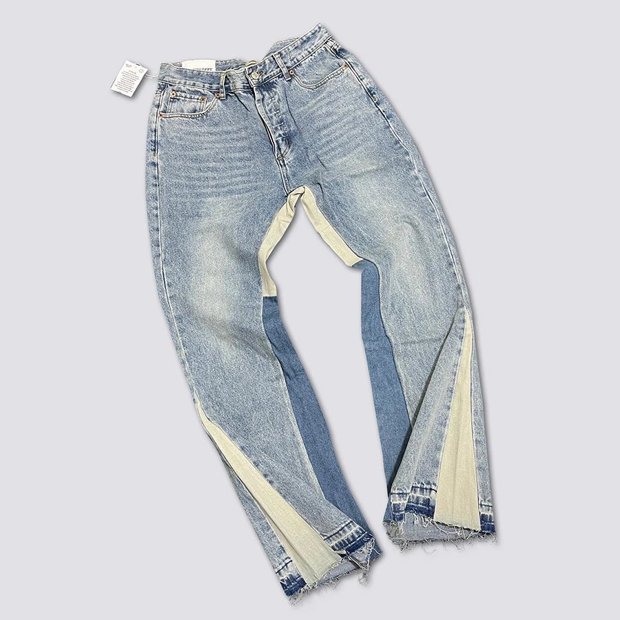 Design Colorblock Panel Denim Wide Leg Jeans Blue