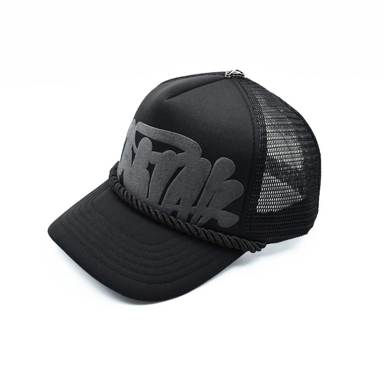 Design Graffiti Mesh Trucker Hat Streetwear Baseball Cap Black White and Gray — product photo 2