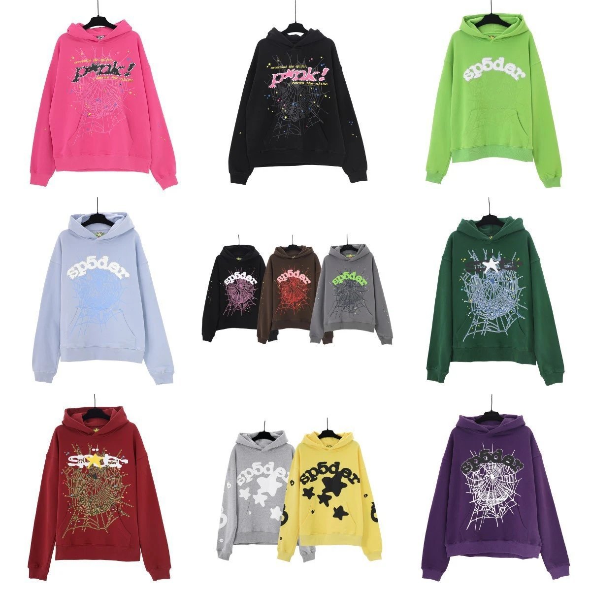 Sp5der Web Graphic Streetwear Hoodie Multicolor