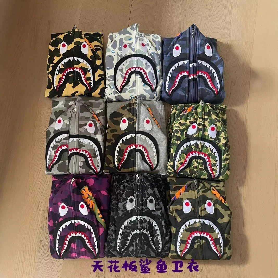A Bathing Ape BAPE Shark Full Zip Camo Hoodie Multicolor