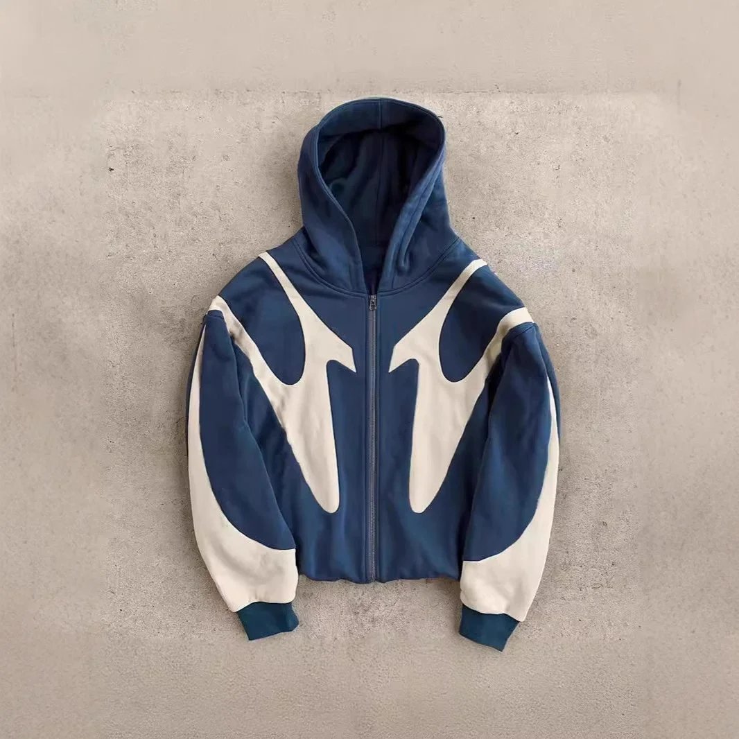 Hellstar Flame Zip-Up Hoodie Streetwear Cotton Sweatshirt Gray and Black — product photo 2