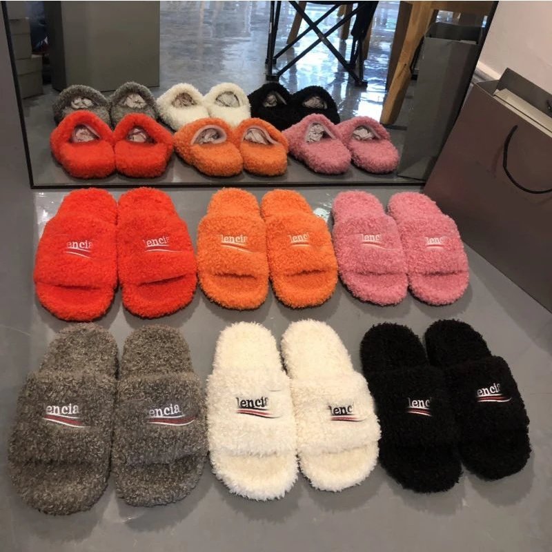 Balenciaga Furry Slides Plush Slippers Multicolor — product photo 1