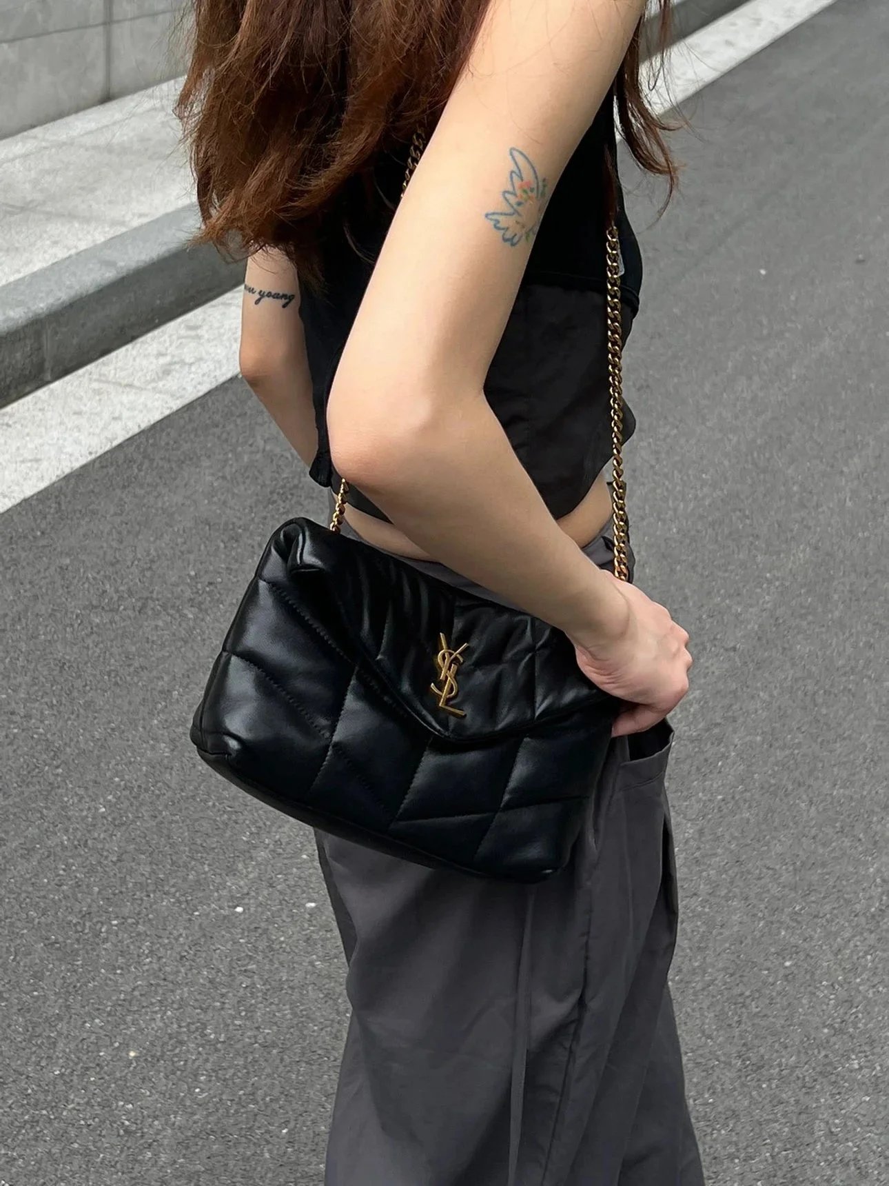 Yves Saint Laurent YSL Loulou Puffer Quilted Leather Shoulder Bag White — product photo 3