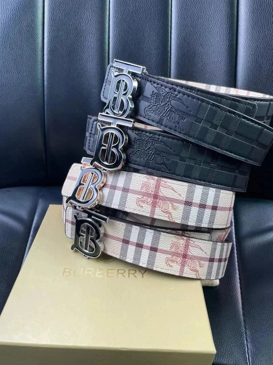Burberry TB Monogram Leather Belt Beige and Black — product photo 2