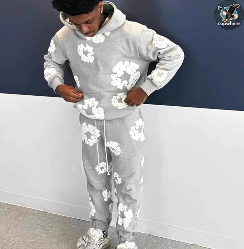 Hellstar Flower Print Cotton Tracksuit Set Gray