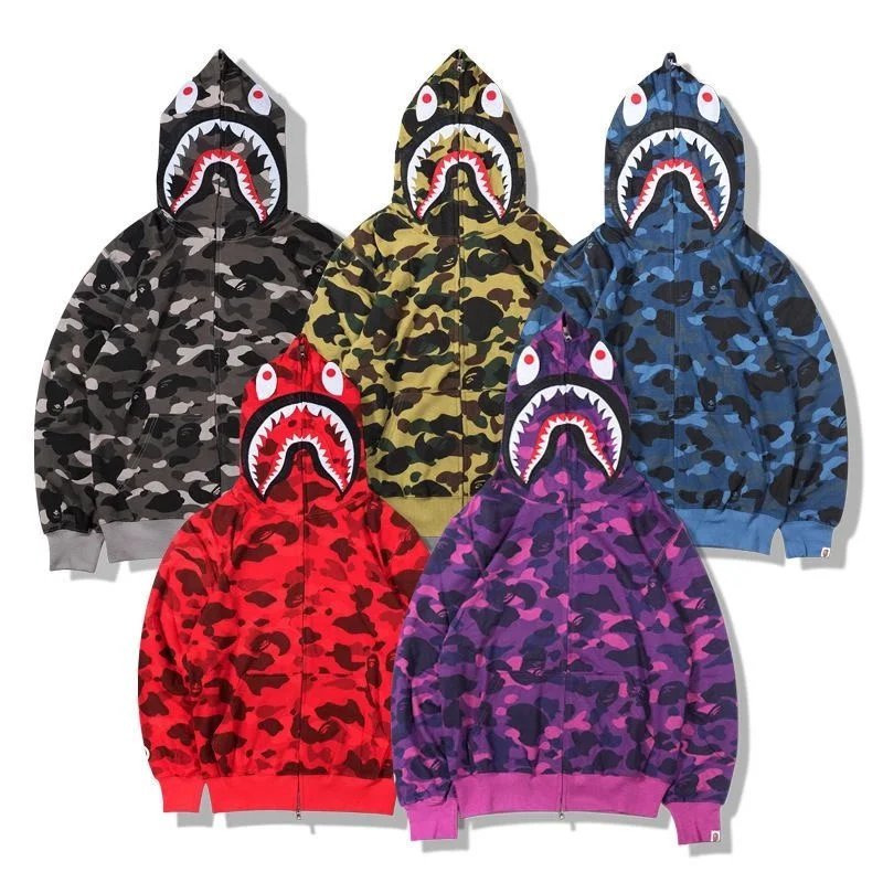A Bathing Ape BAPE Shark Full Zip Hoodie Camo Streetwear Sweatshirt Multicolor — product photo 1