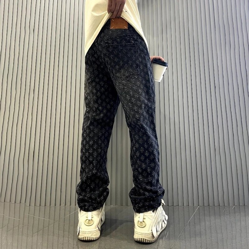 Design Distressed Denim Jeans Vintage Wide Leg Pants Blue — product photo 2