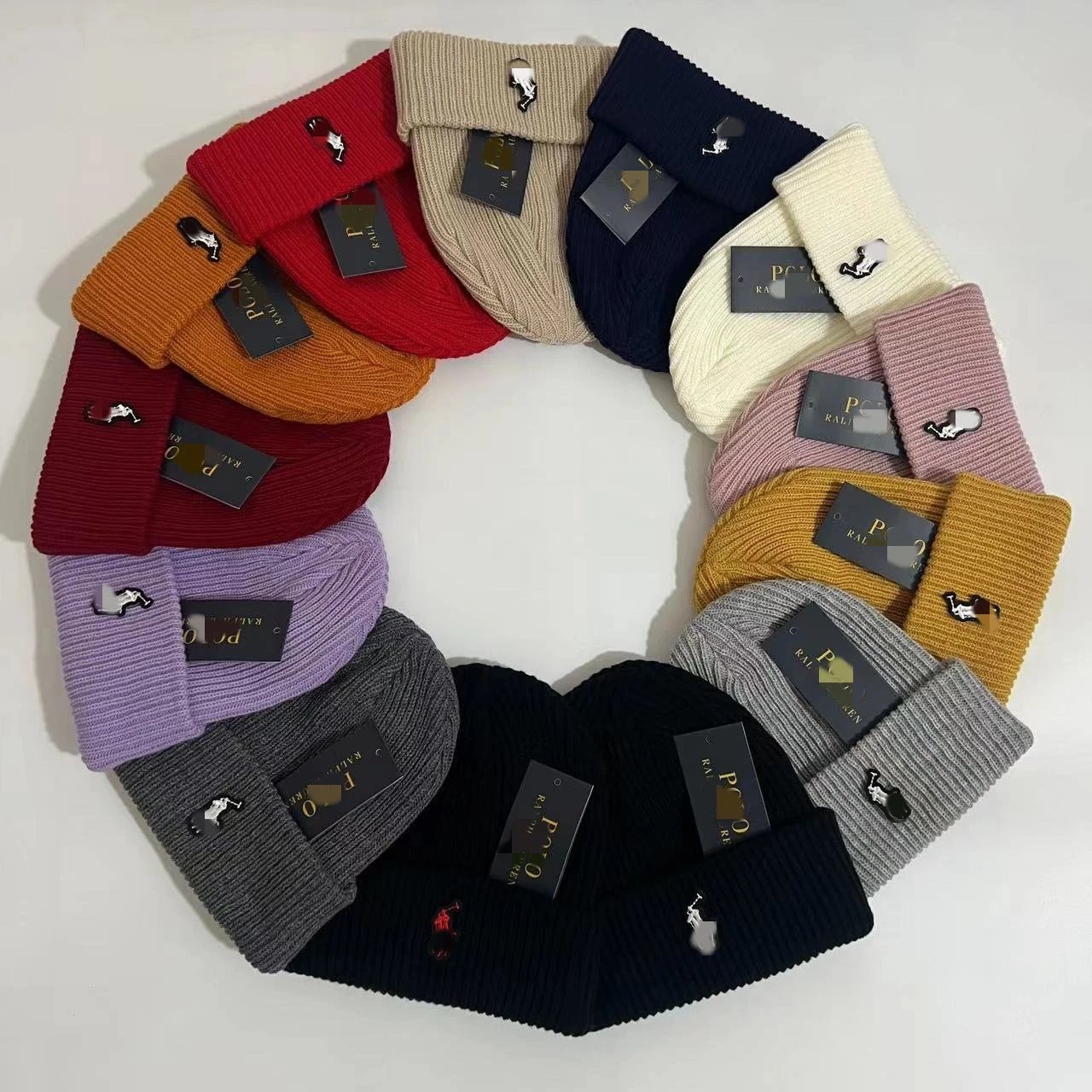 Ralph Lauren Ribbed Knit Classic Beanie Hat Black and Gray — product photo 2